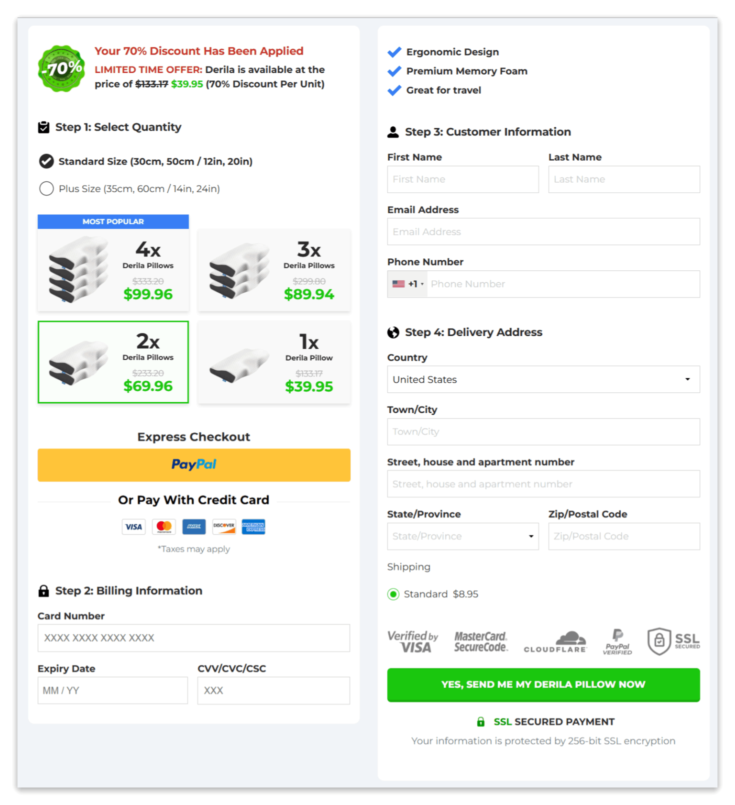 Derila Pillow checkout page